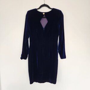 Vintage Velvet Velour Long Sleeve Mini Dress Size 4 Keyhole Gold Button Back